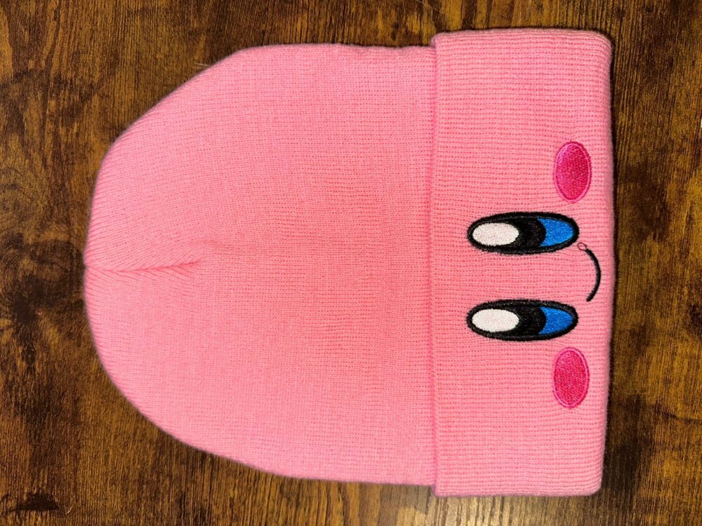 NEW Nintendo Kirby Big Face Embroidered Beanie - Pink Cuffed Knit NWOT [OSFA]